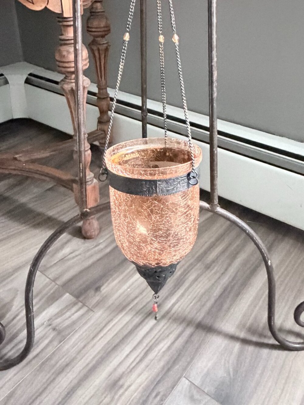 Turkish Moroccan Style Orange Crackle Glass Candle Holder Lantern